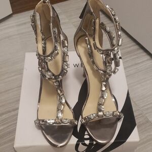 Nine West Silver Embellished Heels